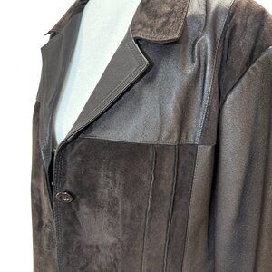 Marie Claire Two-Tone Brown Genuine Leather & Suede Panel Jacket, Size M